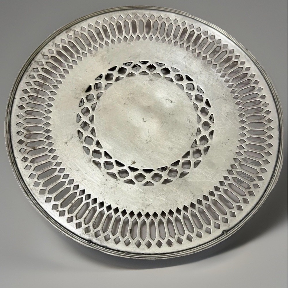 VTG Silverplate 10" Round Platter Lattice Cake Stand Catchall Tray Bread Plate